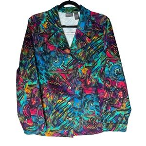 Additions By Chico’s Jacket Women’s Large Geometric Multicolor Abstract Artsy